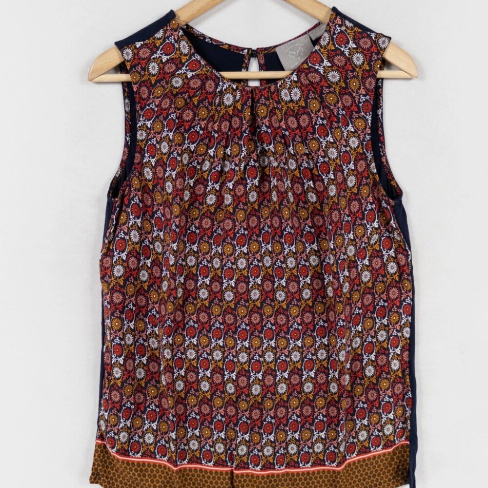 Anthropologie Vanessa Virginia Small Top Blouse Multicolor Geometric Pleated